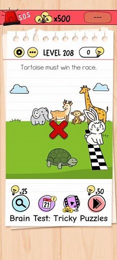 Brain test level 208: Tortoise must win the race 🐢🍌🐇 #shorts