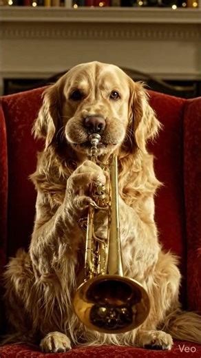 Golden Retriever Trying To Play Trumpet