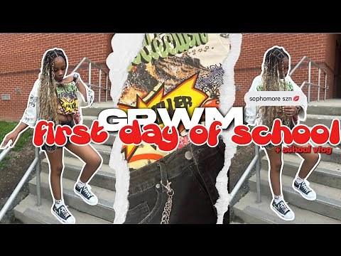 GRWM: FIRST DAY OF SCHOOL *sophomore szn* + mini school vlog 📚📓