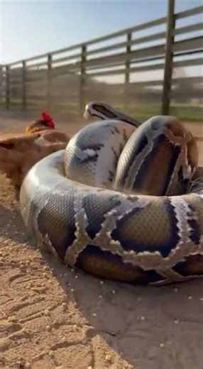 A Free range chicken pecking grains Large python Attack chicken #animalworld #nature #animalvideos