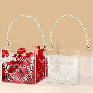 2pcs Clear Flower Girl Basket set of 2 Acrylic Flower Basket With Pearl Handle Wedding Flower Girl Basket - Here Comes the Bride