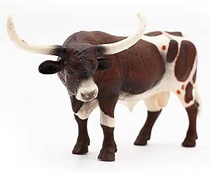 Gemini&Genius Farm Animal Toys, Longhorn Cow Action Figure, Hand Painted, 6 Inches Length, Realistic and Durable Farm Toys for Children Boys and Girls Gift (189)