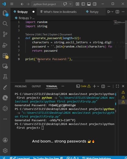 Python Generates Strong Passwords Instantly 🔐😳 | Easy Python Project #shorts