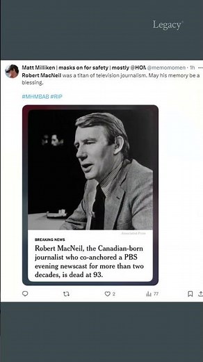 RIP NewsHour co-anchor Robert MacNeil (1931–2024) #rip #robertmacneil