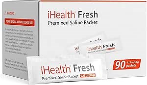 iHealth Fresh Premixed Saline Packet 90 Packets, 0.9% Isotonic Saline Solution for Electric Nasal Irrigator - Non-Iodized, Sinus Relief & Allergy Care