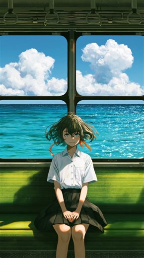 Anime Summer Aesthetic | Train Window & Ocean View | aoharu