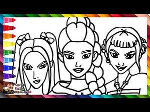 Draw and Color Rumi, Mira, and Zoey from HUNTRIX K POP Demon Hunters 👩‍🎤🎤✨😈👹🗡️🌈 Drawings for Kids