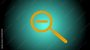 glowing orange color Magnifying glass zoom out icon animation with grid background.