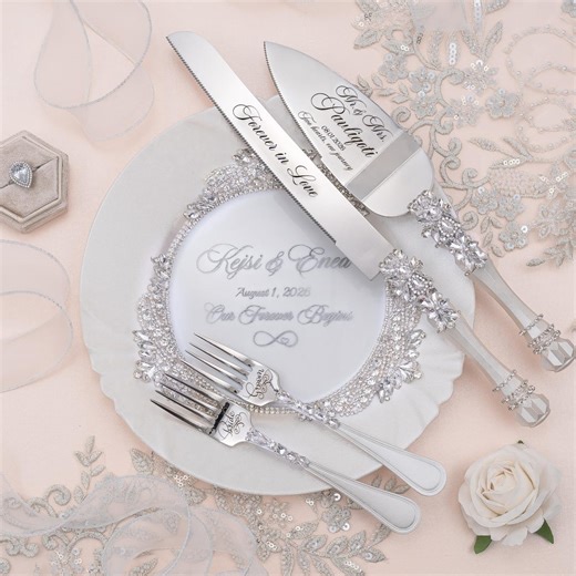 Personalized Wedding Cake Server, Knife With Plate and Forks - Etsy