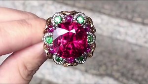 Rubellite Tourmaline, Tsavorite, Sapphires & Diamonds Ring. | I Love Jewelry