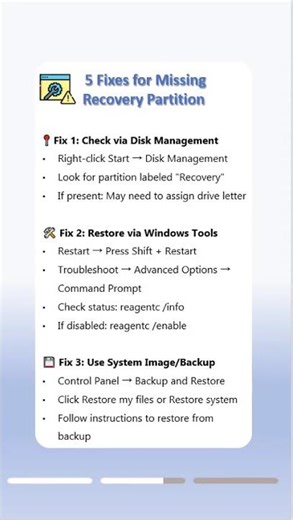 Solve Missing Recovery Partition in Windows 10 - 2025 Guide#windows10 #datarecovery #techfix