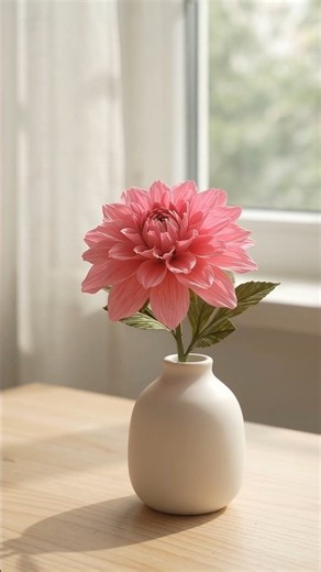 Turning Simple Crepe Paper Into This Stunning Realistic Pink Dahlia! 😱🌸#PaperFlowers #DIYCrafts