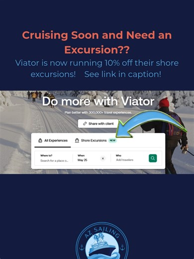 🌊🚢 Cruise Excursion Deal Alert! 👀✨ Viator is offering 10% OFF shore excursions right now! 💸 Use code WAVESEASON10 Book here 👉 https://www.viator.com/?pid=P00132926&uid=U00696495&mcid=58086&currency=USD 🏖️ Beach clubs 🐋 Whale watching 🗿 Cultural tours ⚡ Adventure tours 💬 Need help picking the BEST excursion for your cruise? Comment or DM me! #Viator #CruiseTok #ShoreExcursions #WaveSeason #TravelDeals #CruiseLife #TravelSavings #AZSailingSister