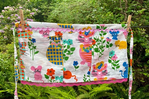 Retro Kitty Cat Apron: Pink Lace Vintage Half Apron - Etsy