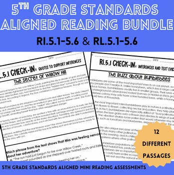 5th Grade Reading Progress Mini Assessments BUNDLE (RI.5.1-5.6 & RL.5.1-5.6)