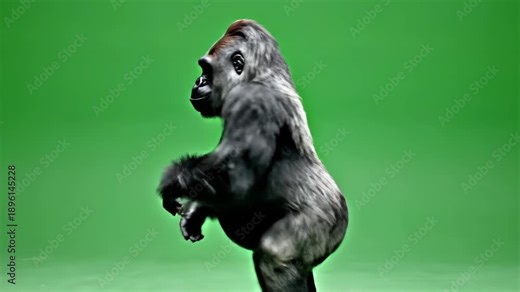 Gorilla walks on green screen background animal motion capture footage wildlife mammal primate animated creature isolated studio shot professional keying vfx compositing 3d render