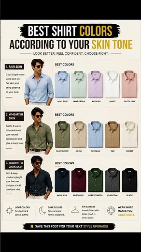 choose your shirt color according to your skin tone 👍🏻👍🏼👍🏾 #fashionguide #mensfashion #ColorGuide