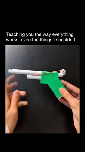 The Way Everything Works on Instagram: "This DIY launcher made from card, paper, and elastic works by storing and releasing elastic potential energy. When the elastic band is stretched, energy is stored in the stretched material. Releasing it converts that stored energy into motion, propelling a lightweight paper projectile forward. The card structure acts as a frame to keep the elastic aligned, while folded paper channels help guide the motion so the force is released in a straight line. Becaus
