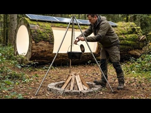 Building a house in the forest (ASMR) -This man built a mini house inside a tree trunk by himself