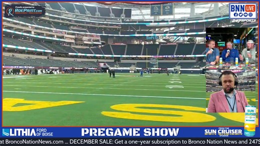 B.J. Rains is LIVE at SoFi Stadium in Los Angeles and Nathan Carroll, Brad Bedell and Kent Riddle are at Uncle Bobs Pizza in Meridian with pregame thoughts, interviews, analysis, predictions and more ahead of Boise State's matchup with Washington in the LA Bowl on the Lithia Ford of Boise Pregame Show on Bronco Nation News. | Bronco Nation News