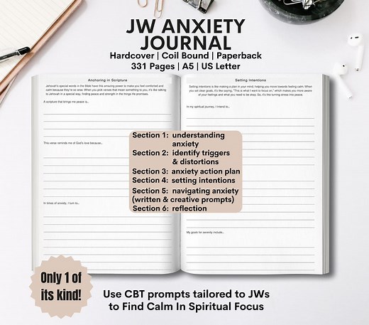 JW Anxiety Journal JW Gift Idea for Pioneers Sister Elders Teens Spiritual CBT Guided Notebook for Jehovahs Witnesses Jw Baptism Gift Jworg - Etsy