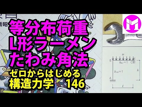 146　等分布荷重・L形ラーメンをたわみ角法で解く　【構力マラソン】ゼロからはじめる構造力学