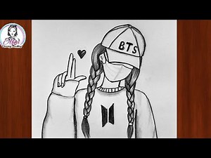 How to Draw a Girl with BTS Cap | BTS Drawing Easy | BTS Drawing Pencil Sketch | Girl with BTS Cap