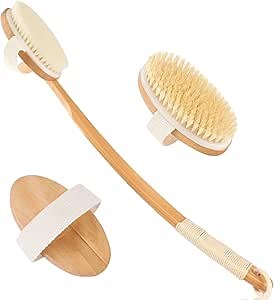 Shower Back Brush, 2 Heads 18.2 inch Bath Brush Long Handle for Shower, Body Bath Brush with Stiff and Soft Bristles, Back Scrubber for Shower for Men and Women