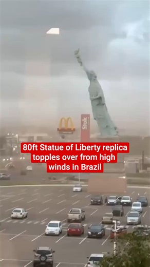 This is the moment strong winds toppled an 80ft Statue of Liberty replica in Brazil. Footage captured the towering monument leaning and swaying as high winds battered the city of Guaiba, Rio Grande do Sul, on Monday (December 15). | The Independent
