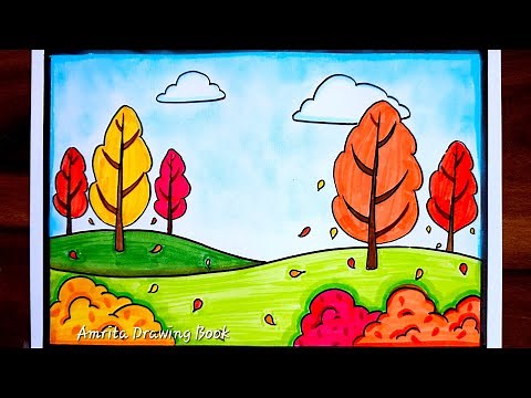 Autumn Season Drawing | Easy and Simple Autumn Season Drawing | Type of Seasons Drawing | Scenery