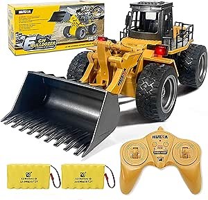 Remote Control Bulldozer Toy Truck, 1/18 Scale RC Metal Rc Front Loader 4WD Construction Vehicles for Boys Girls Kids with Rechargeable Two Battery 6+Year