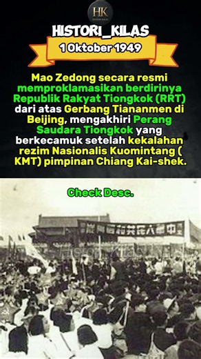 Berdirinya Republik Rakyat Tiongkok (1 Oktober 1949)
