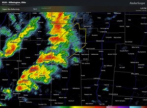 [1:43 PM] Tracking a line of strong to severe thunderstorms moving over the Indiana/Ohio border into west-central Ohio and the Interstate-75 corridor. Hail and damaging wind remain the main threats but weak radar indicated rotation has been observed. | US National Weather Service Wilmington OH