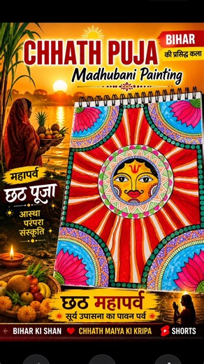 Bihar Ki Famous Madhubani Chhath Puja Painting 🌅🌞 #shorts #chhathpuja #madhubani #painting #viral