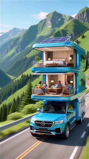 Futuristic Double-Deck Solar RV | Luxury House on Wheels #shorts #miniature #aivideo #asmr#rvtravel