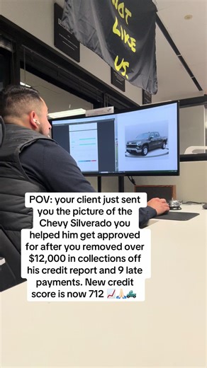 POV: your client just sent you the picture of the Chevy Silverado you helped him get approved for after you removed over $12,000 in collections off his credit report and 9 late payments. New credit score is now 712 📈🙏🏻🚙