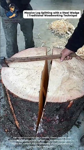 Massive Log Splitting with a Steel Wedge | Traditional Woodworking Technique