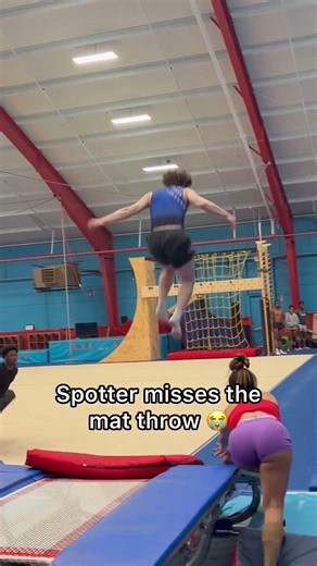 If only she saved me 😢#flips#twist#gym#gymnastics#trampoline#fyp#foryou#extreme#fail#spotter#funny