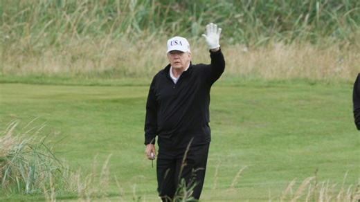 Donald Trump hits Scottish golf course as protesters rally