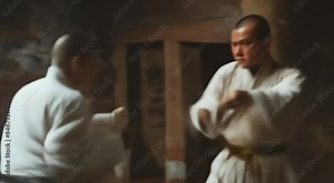 Intense Kung Fu Sparring in Traditional Dojo