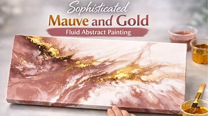 Sophisticated mauve and gold fluid abstract painting