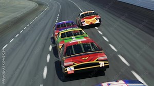 Race Cars Speeding Along The Curve Racetrack