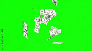 3d money rain green screen, Money explosion overlay isolated green screen chroma key and luma matte. Banknotes money flying down animation. dollars bills falling partical Video 4k.
