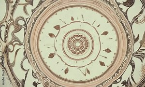 Circular Mandala Design: Intricate details and calming symmetry. A beige and brown circular mandala with ornate detailing, perfect for backgrounds, meditation, and spiritual themes.
