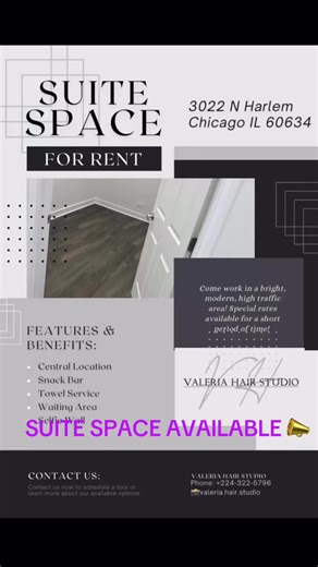 Suite Space Available! 📣 Come work in a brand new salon! This is a threat opportunity for hair stylists, MUA, Lash artists, eyebrow specialists, etc! We have a waiting area equipped with a selfie wall, snack bar for our clients. We offer towel service, we provide towels, capes, aprons and an eating area for stylists. Your own locked storage. Trays, trollies, towel warmers! All utilities are included along with WIFI. This place is everything I dreamed of when I was a booth renter and I’d love to