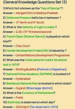 (Set 13) General Knowledge Questions | GK Question and Answer | GK Questions | #gkinenglish #gk