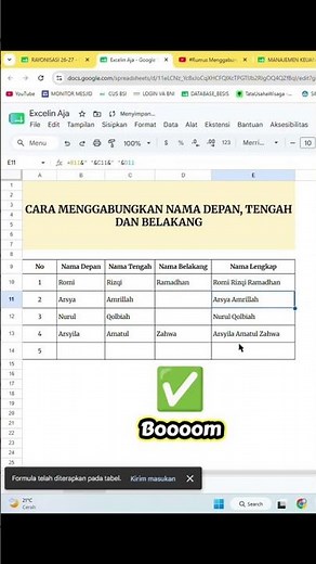 Cara Menggabungkan Nama Depan, Tengah, dan Belakang Otomatis di Excel | Cepat Tanpa Ketik Ulang