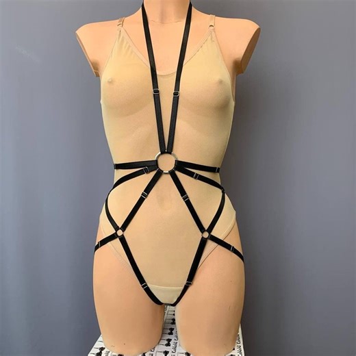 Black Bdsm Harness Sexy Crotchless Panties With Neck Strap, Open Crotch Panties, Extreme Open Crotch, Open Back Panties - Etsy