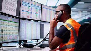 Emergency 911 Call Center. Man Talking On Phone