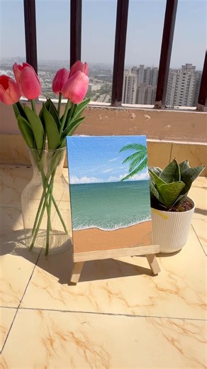 “Palm Trees & Ocean”🌴 Easy Relaxing Acrylic Painting Tutorial| Simple Painting for Beginners #art